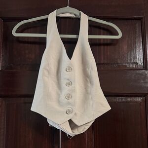 Cream Halter Open back, Button-Front Vest